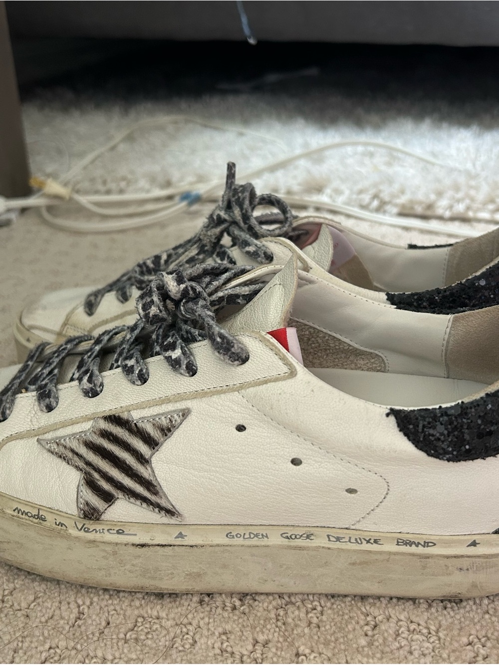 Golden Goose Hi Star Leopard Star and Laces, Black Glitter Heel Size 40 - Picture 7 of 9